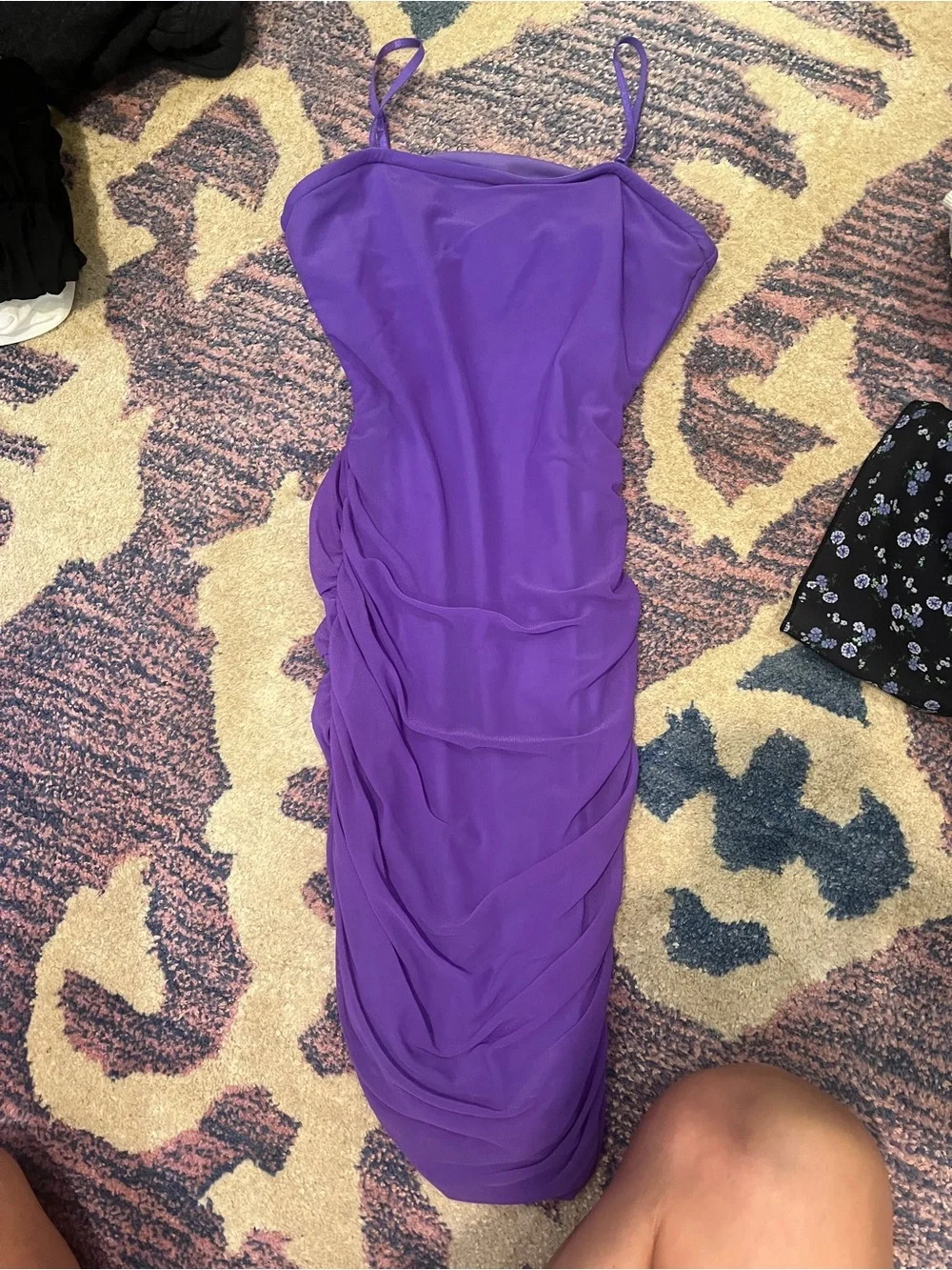 Purple Ruched Slip Dress with Spaghetti Straps